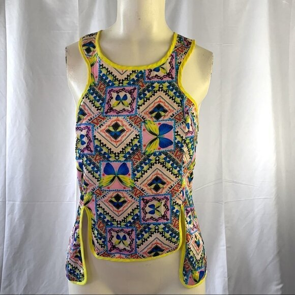 LULUMARI GEOMETRICAL BUTTERFLY TOP MULTICOLOUR TANK  TOP YELLOW BLUE CAMISOLE - Picture 4 of 15